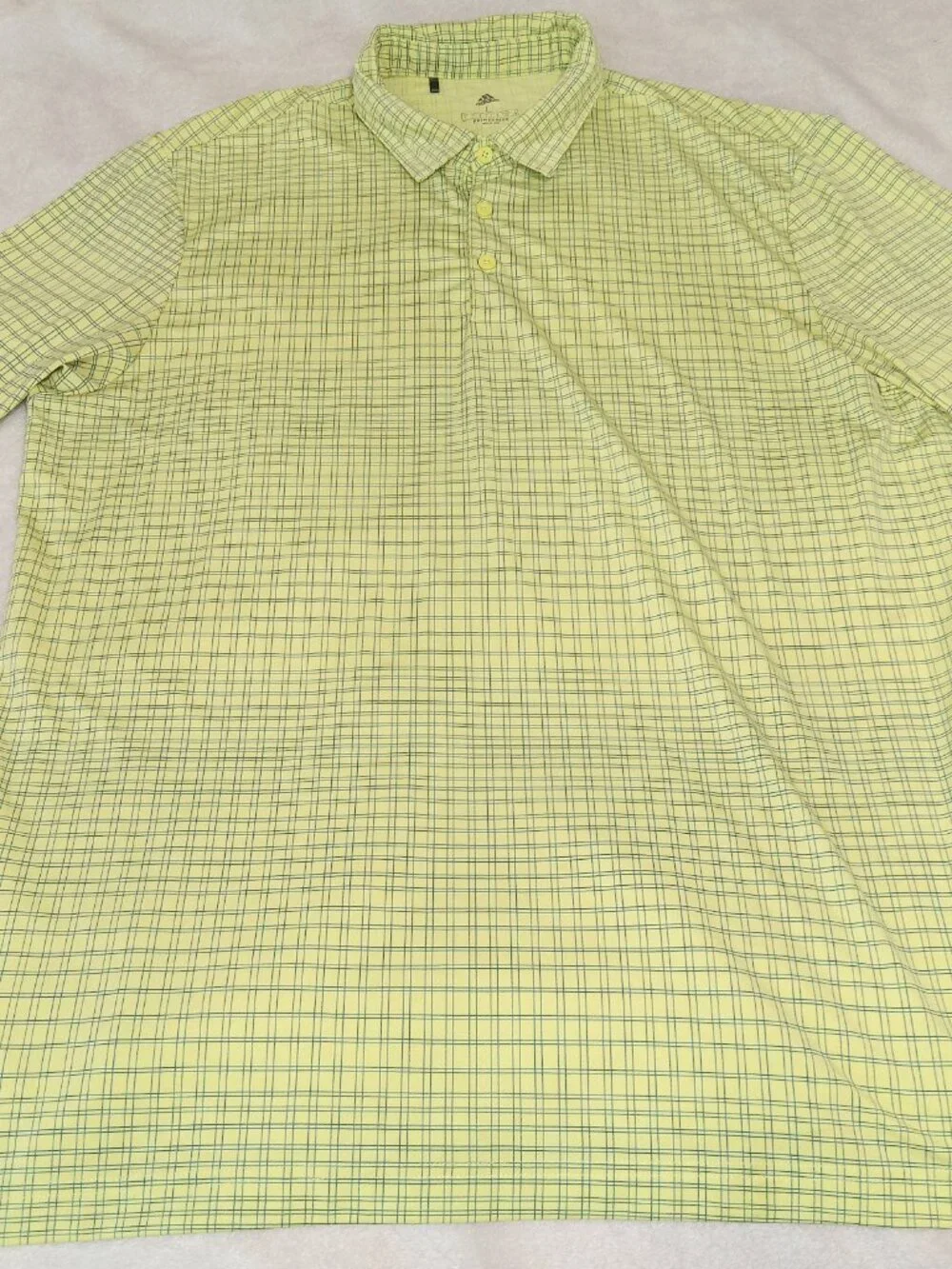 Adidas Golf Polo Shirt Mens L Yellow Blue Plaid The Legends Primegreen Shirt